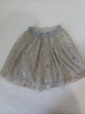 Girls Beige Tulle Tutu Star Skirt with Silver Waistband 120cm 6/7